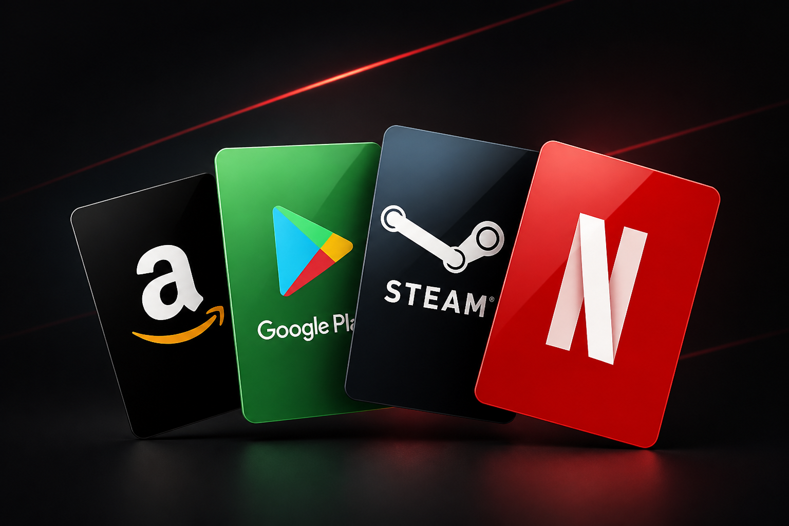 Top brand gift cards — Amazon, Google Play, Steam, Netflix
